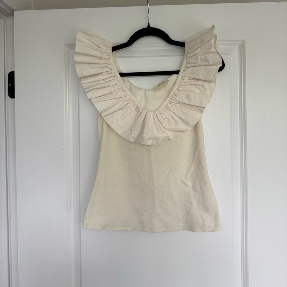 Maeve by Anthropologie Tina Ruffled Tank Top in Cream White size Small - Picture 5 of 10
